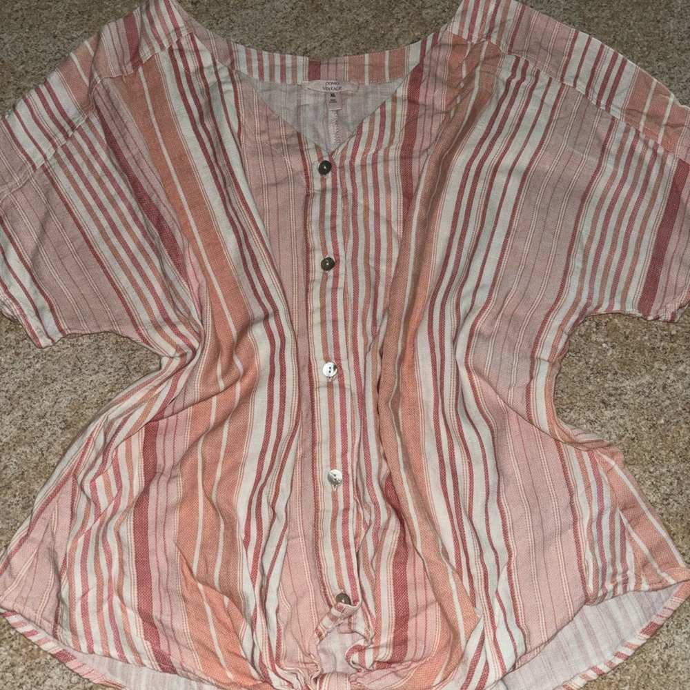 Como Vintage Pink and Cream Striped Button-Down Shirt